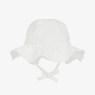 Petit Bateau Baby Girls White Organic Cotton Sun Hat