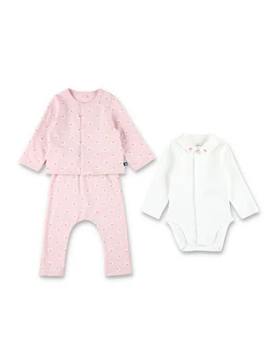 Petit Bateau Kids'  Baby Heart-print Fleece Set With Embroidered Body In Pink