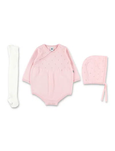 Petit Bateau Baby Knitted Gift Set With Bonnet And Rompers In Multi