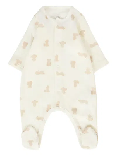 Petit Bateau Babies' Bear-print Cotton Sleepsuit In Neutral
