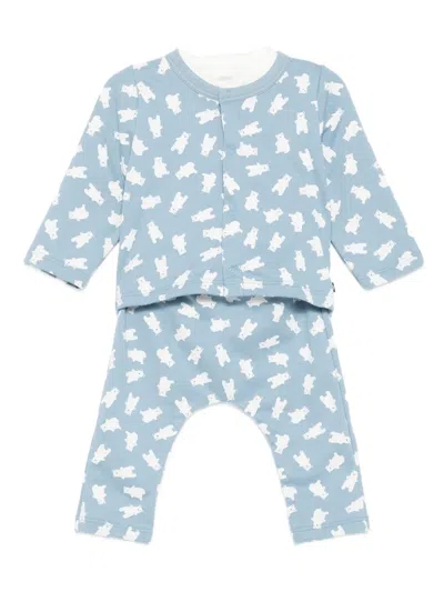 Petit Bateau Babies' Bear-print Trouser Set (set Of Two) In Blue