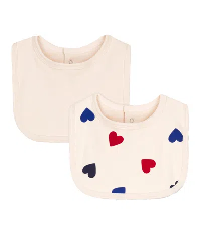 Petit Bateau Bi-pack Bibs With Hearts In Panna