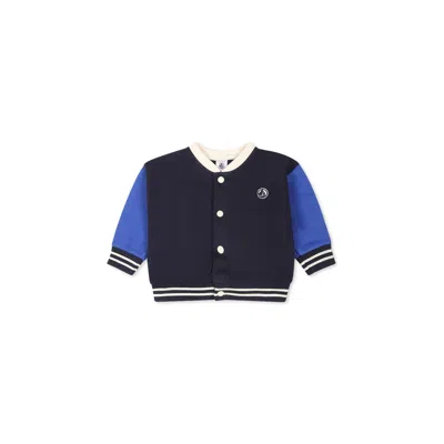 Petit Bateau Babies' Blue Bomber Jacket For Bbay Boy With Logo