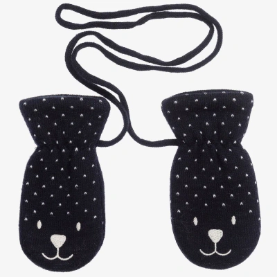 Petit Bateau Blue Cotton Baby Bear Mittens In Black