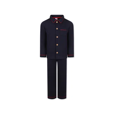 Petit Bateau Kids' Pajamas With Red Details In Blu