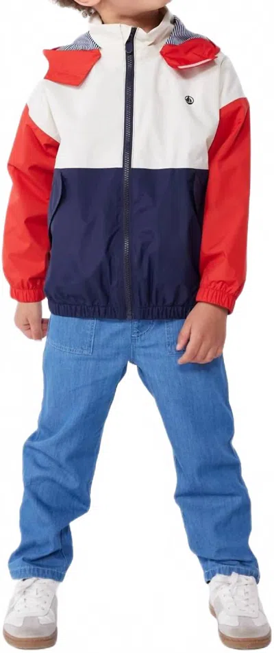 Petit Bateau Kids' Boy's Hooded Jacket In Red Navy In Multi