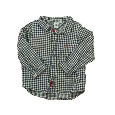 Pre-owned Petit Bateau Kids' Boys Blue White Button Down Long Sleeve