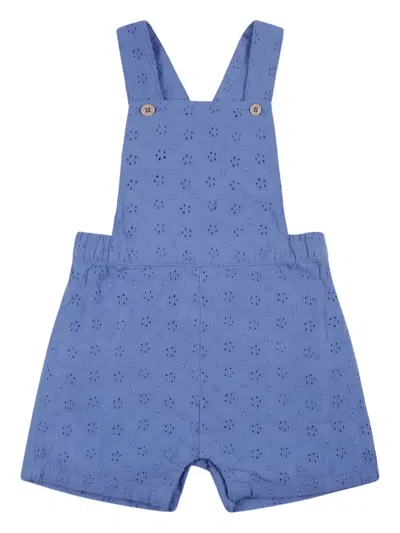 Petit Bateau Babies' Broderie-anglaise Dungarees In Blue