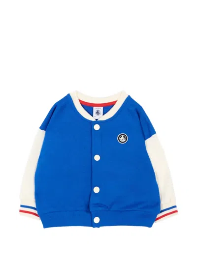 Petit Bateau Babies' Buttoned Logo-appliqué Jacket In Blue