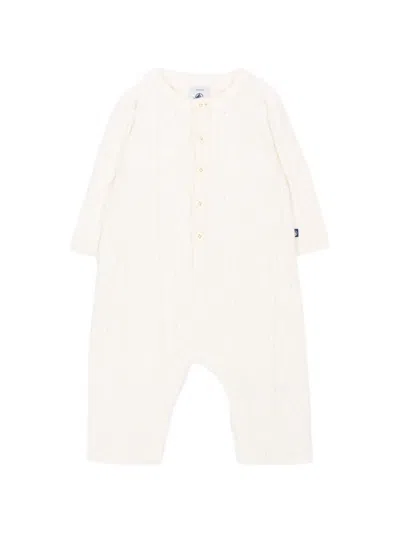 Petit Bateau Babies' Cable-knit Button-up Romper In Neutral