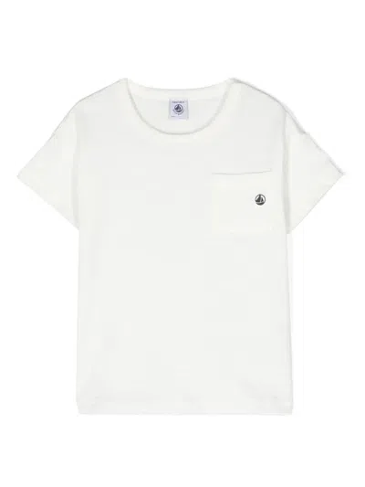 Petit Bateau Kids' Chest-pocket Cotton T-shirt In White