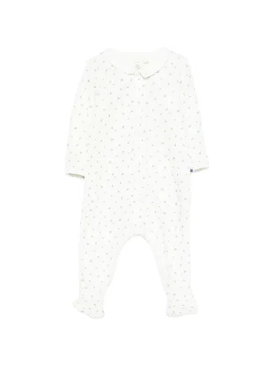 Petit Bateau Collared Heart-print Babygrow In White