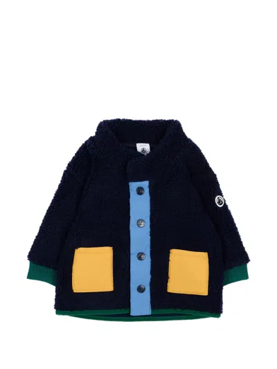 Petit Bateau Babies' Colour-block Faux-fur Jacket In Blue