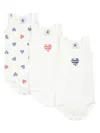 Petit Bateau Heart-print Cotton Body (pack Of Three) In 白色