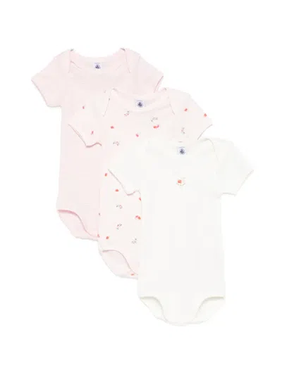 Petit Bateau Babies' Cotton Bodies Set (set Of Threee) In Pink