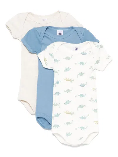 Petit Bateau Babies' Cotton Bodysuits (set Of Three) In Blue