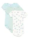 Petit Bateau Cotton Bodysuits (set Of Three) In Green
