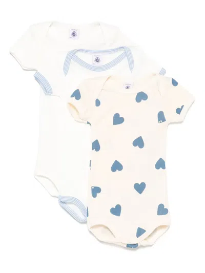 Petit Bateau Babies' Cotton Bodysuits (set Of Three) In White