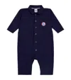 Petit Bateau Cotton Collared Playsuit In Blue