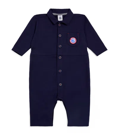 Petit Bateau Kids' Cotton Collared Playsuit In Blue