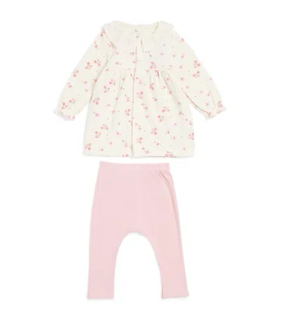 Petit Bateau Kids' Cotton Floral Dress And Leggings Set In Neutral