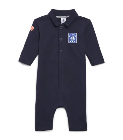 Petit Bateau Kids'  Cotton Logo Playsuit In Blue
