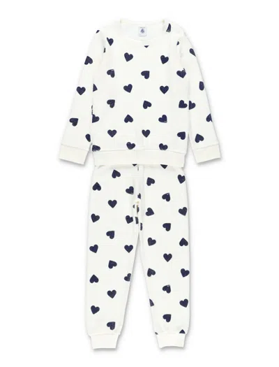 PETIT BATEAU PETIT BATEAU COTTON TERRY PYJAMAS WITH HEART PRINT