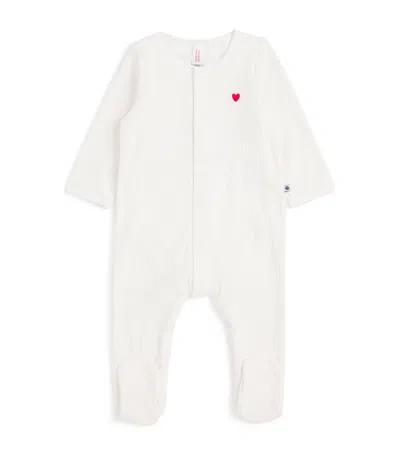Petit Bateau Kids' Cotton Velour Heart All-in-one In White