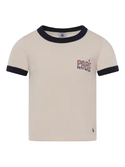 Petit Bateau Kids' Crew-neck Logo T-shirt In Nude