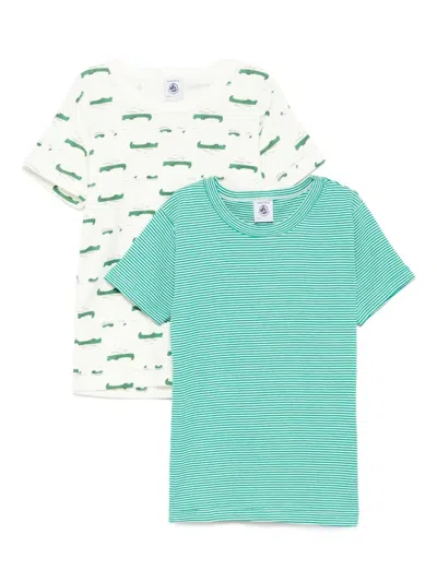 Petit Bateau Kids' Crocodile-print T-shirt (pack Of Two) In Green