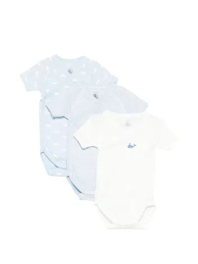 Petit Bateau Babies' Cross-over Bodies (set Of Three) In Blue