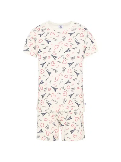 Petit Bateau Kids' Eiffel Tower Heart-print Pajamas In Multi