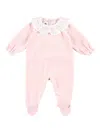 Petit Bateau Embroidered-collar Velvet Pajamas In Pink