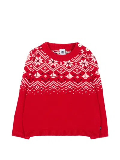 Petit Bateau Babies' Fair Isle Button-shoulder Sweater In Red