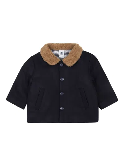 Petit Bateau Babies' Fleece-collar Wool-blend Jacket In Blue