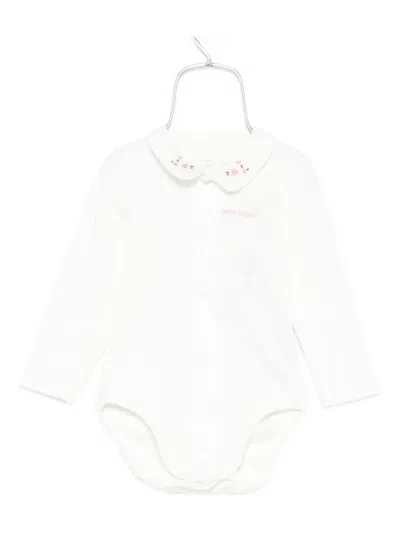 Petit Bateau Babies' Floral-embroidered Body In White
