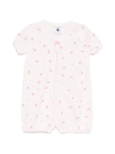 Petit Bateau Babies' Floral-print Lace-detail Romper In White
