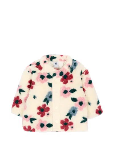 Petit Bateau Babies' Floral-print Faux-fur Jacket In Neutrals