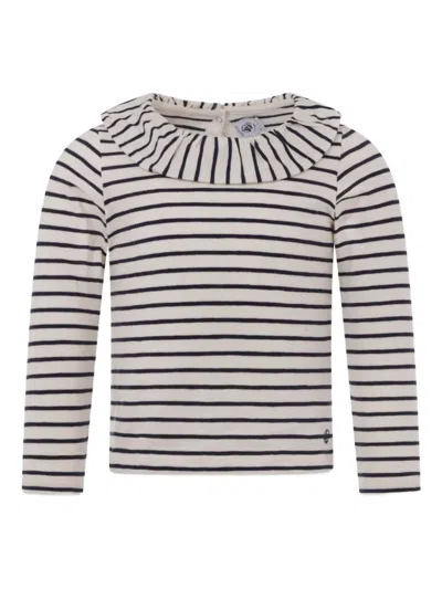 Petit Bateau Kids' Frilled Striped T-shirt In Multi