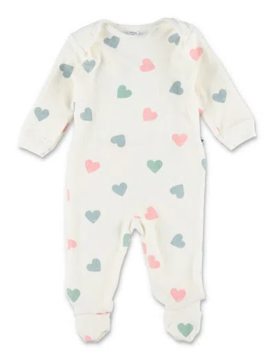 Petit Bateau Girl Heart Print Snug Bouclé Terry Sleepsuit With Integrated Feet In Bianco