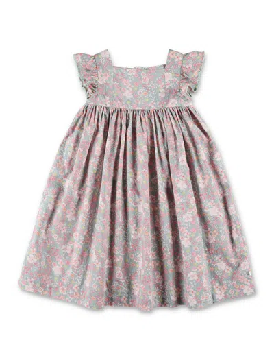 Petit Bateau Kids'  Girl S Floral Cotton Dress In Gray