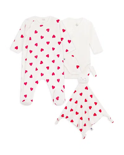 Petit Bateau Girls' Footie, Bodysuit And Lovie Set - Baby In Red