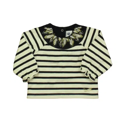 Pre-owned Petit Bateau Kids' Girls Navy White Long Sleeve Shirt In Black