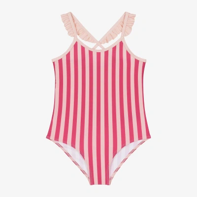Petit Bateau Kids' Girls Pink Striped Swimsuit