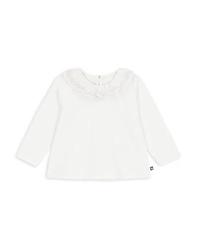 Petit Bateau Girls' Ruffled Long Sleeve Tee - Baby In White