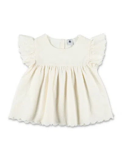 Petit Bateau Kids'  Girls Short-sleeved Heart Blouse In Neutral