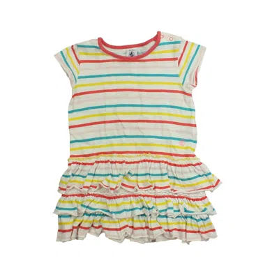 Pre-owned Petit Bateau Kids' Girls White Multi Stripes Dress In Animal Print