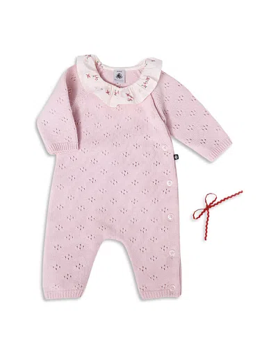 Petit Bateau Girls' Wool & Cotton Sweater Romper - Baby In Pink
