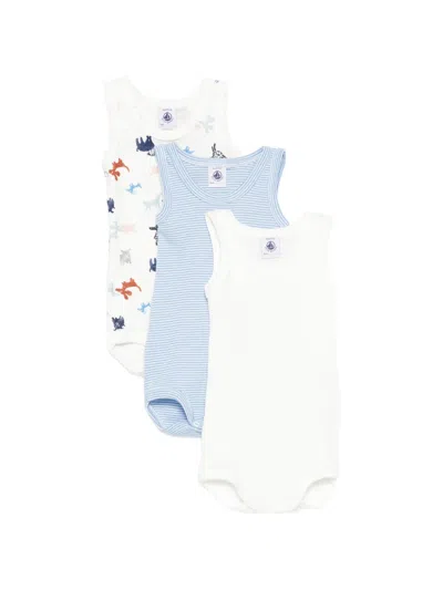 Petit Bateau Babies' Graphic-print Bodies (set Of Three) In Multi