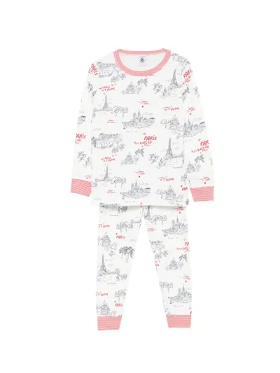 Petit Bateau Kids' Graphic-print Pajamas (set Of Two) In White